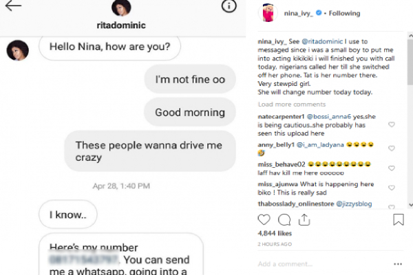 Nina's Hacker After Rita Dominic, Releases Number and Chat To Public