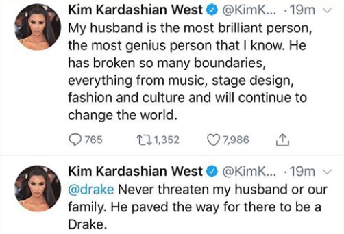 "Never threaten my husband or our family"- Kim Kardashian Warns Drake