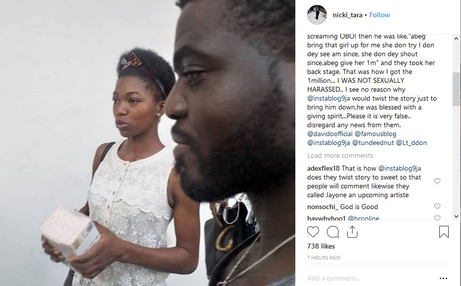 "I am not the girl on that post and was not harassed"- Lady rewarded by davido Reacts