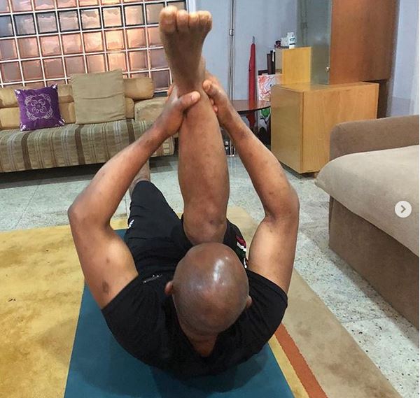 Tony Elumelu, 55, shows off his flexibility during Yoga session (Photos)