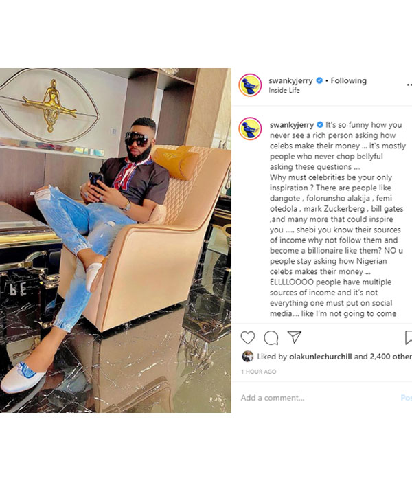 Celebrity Stylist, Jeremiah Obodo popularly known as Swanky Jerry blast people who keep asking how celebrities make their money